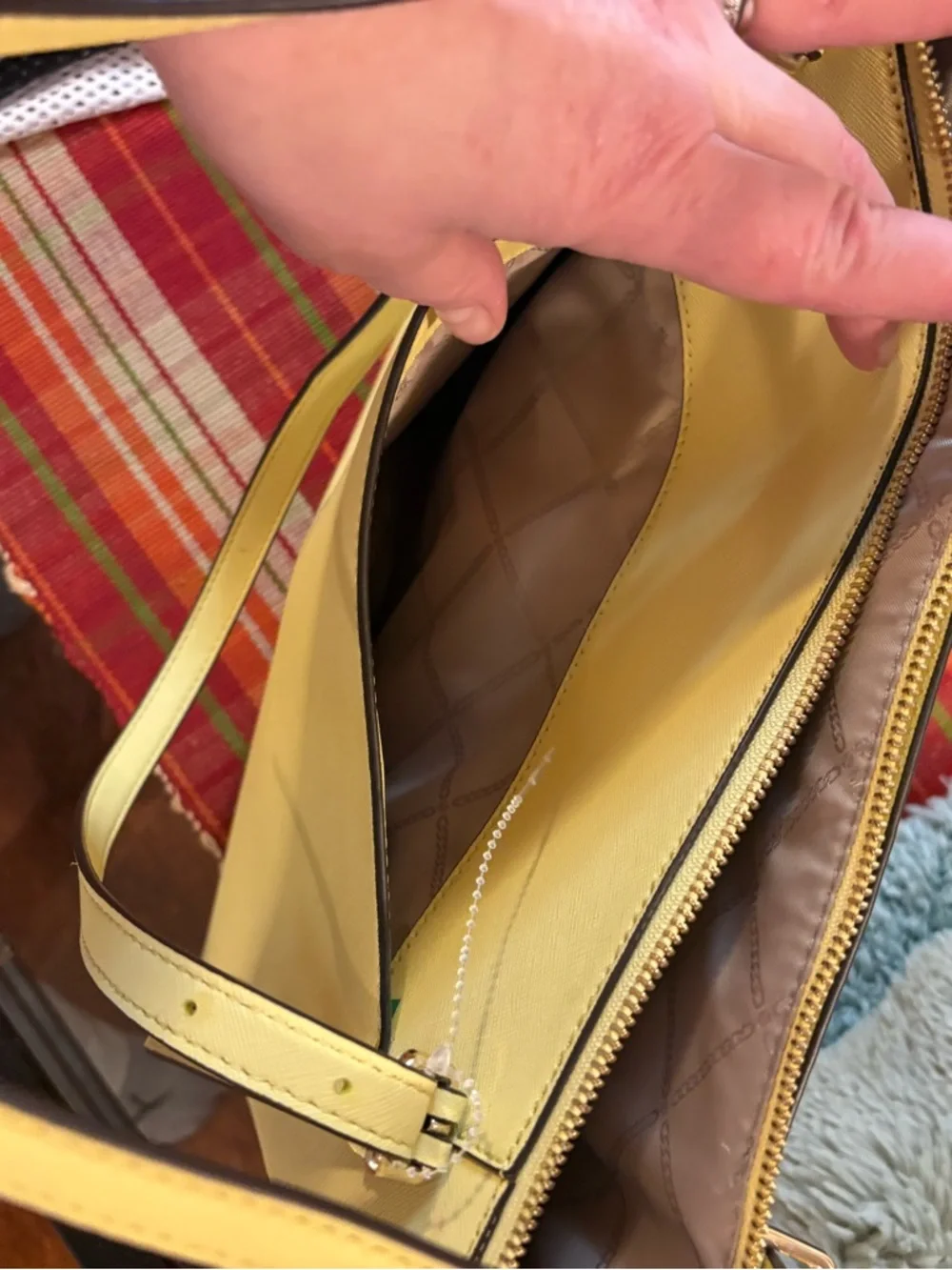Michael Kors Lemon Yellow Saffiano Leather Tote with MK Charm - Picture 5 of 7